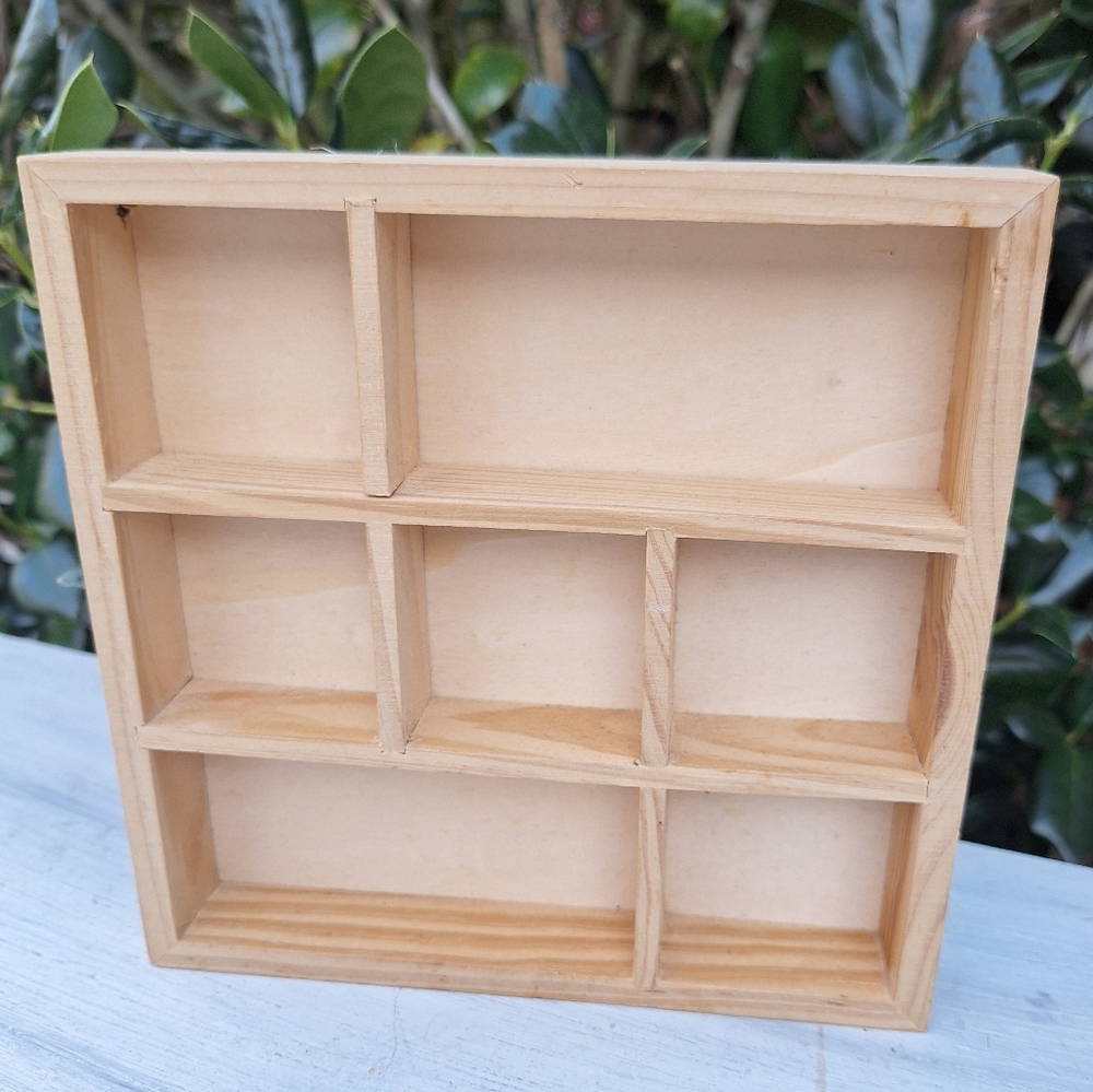 Mini Wood Shadow Box Wall Hanging Display 7x7x 1 inch deep wooden divided